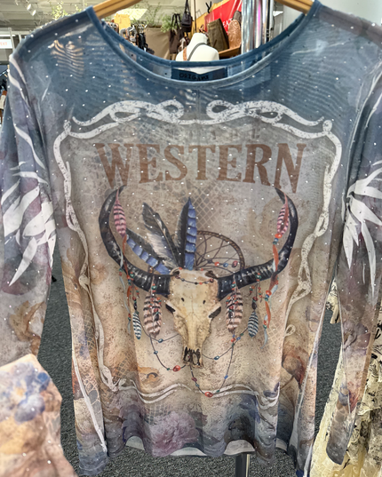 OG Western Steer Mesh with Hot Fix Crystals