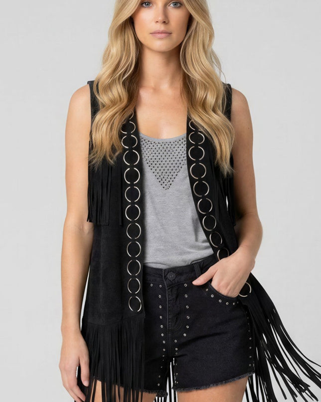 Voc Black Fringe Ring Vest
