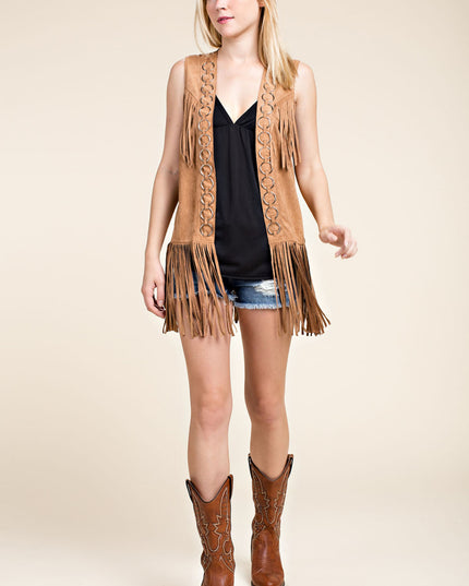 Voc Camel Fringe Ring Vest