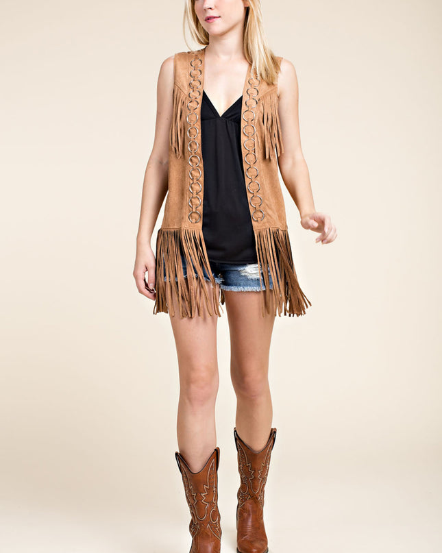 Voc Camel Fringe Ring Vest