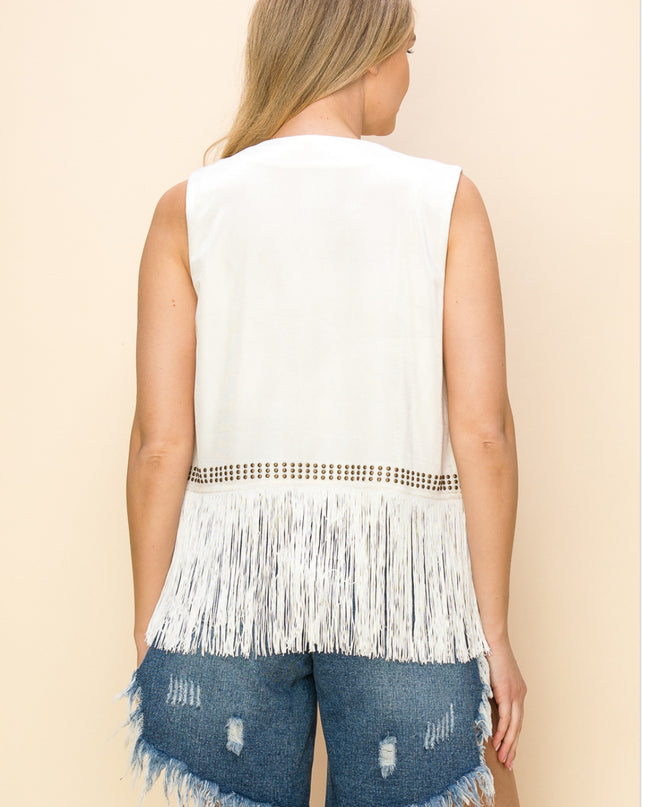 Voc White Velvet Nail Head Vest with Paisley Design