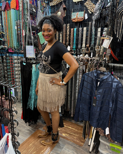 OG Fringe Skirt Short Taupe