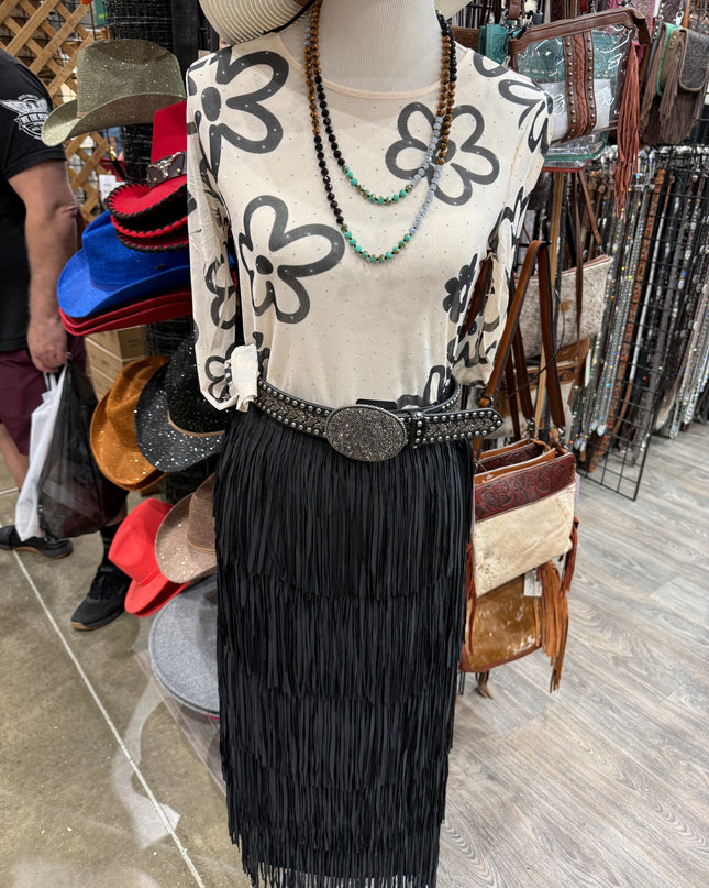 OG Fringe Skirt Long Black