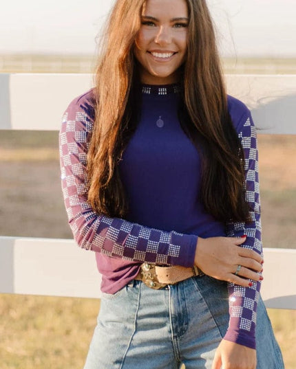 SK Purple checkered sleeve Mesh