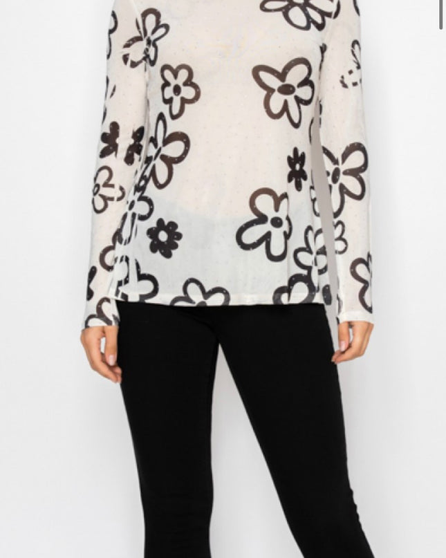 OG Daisy Mesh with Hot Fix Crystals - Black/White