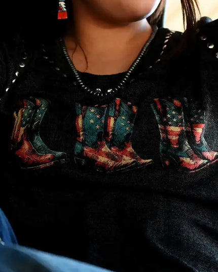 USA Boots Black with Studs tee