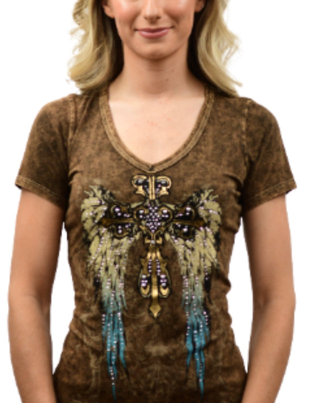 Winged Cross Brown T-Shirt