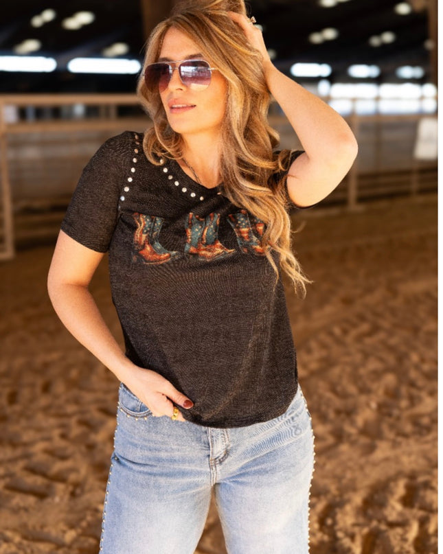 USA Boots Black with Studs tee
