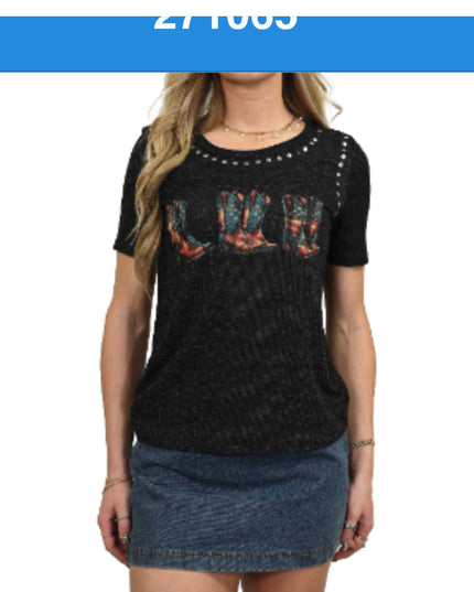 USA Boots Black with Studs tee
