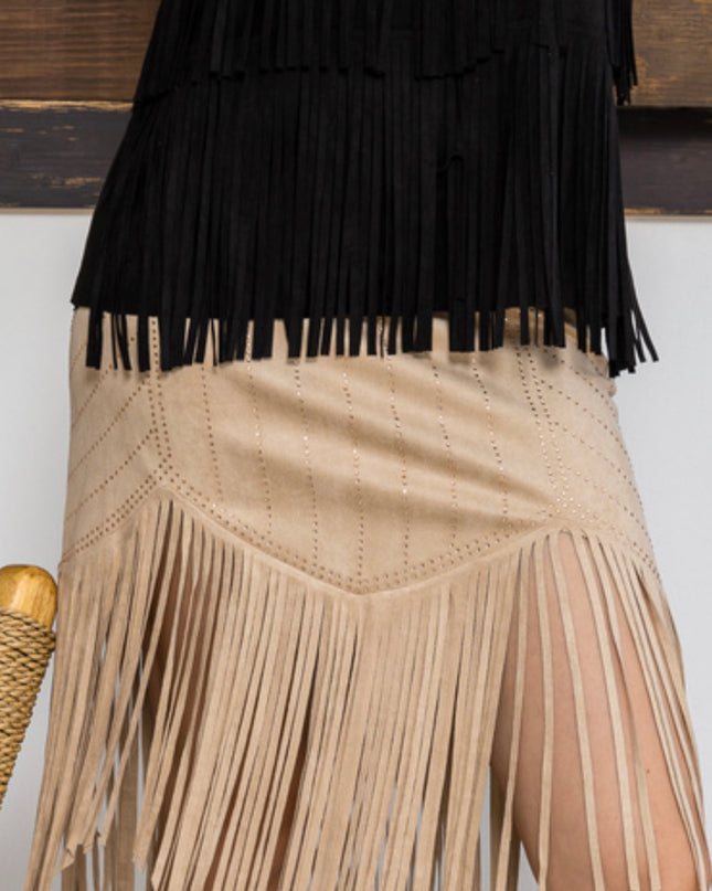 Vocal Fringed skirt with crystals - Fawn color