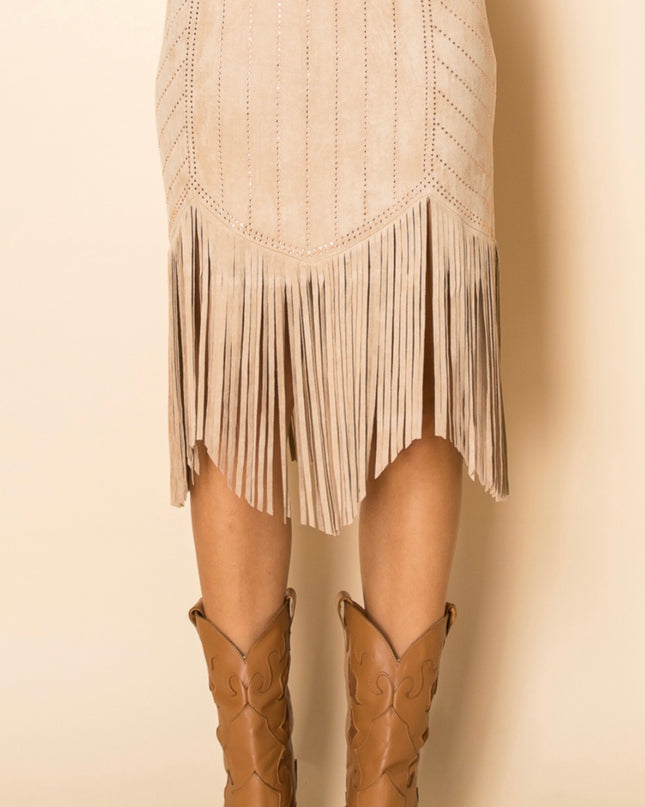 Vocal Fringed skirt with crystals - Fawn color