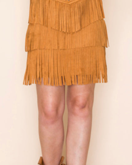 Vocal Fringed skirt with studded upper - camel