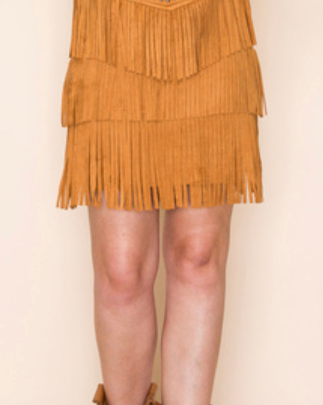 Vocal Fringed skirt with studded upper - camel