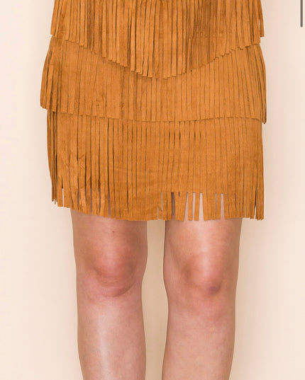 Vocal Fringed skirt with studded upper - camel