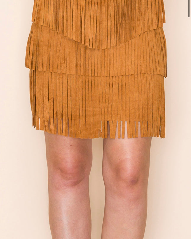 Vocal Fringed skirt with studded upper - camel