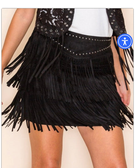 Vocal Fringed skirt with studded upper - black