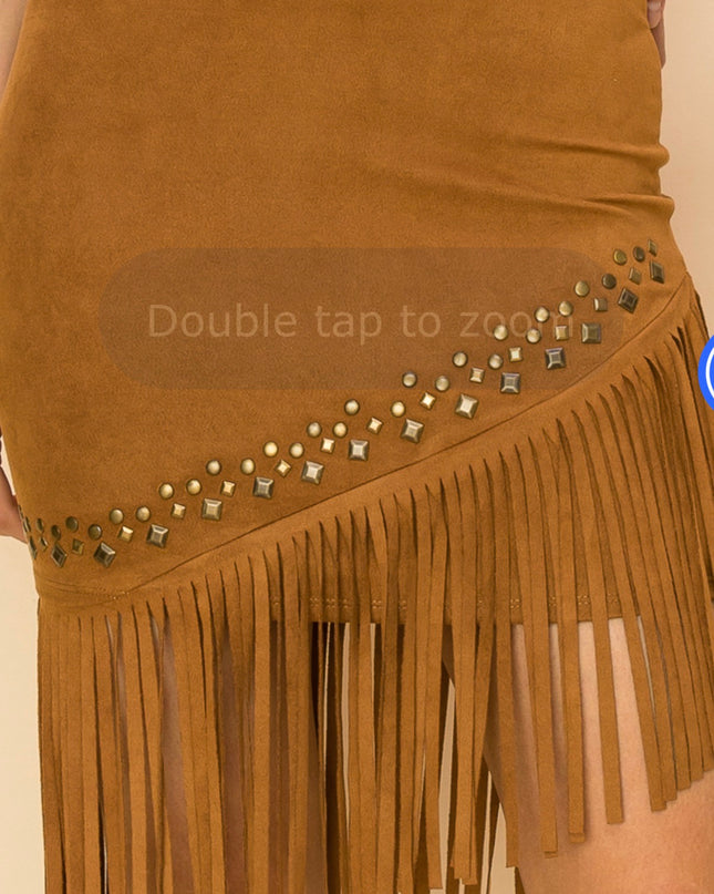Vocal A symmetrical fringe skirt - Camel