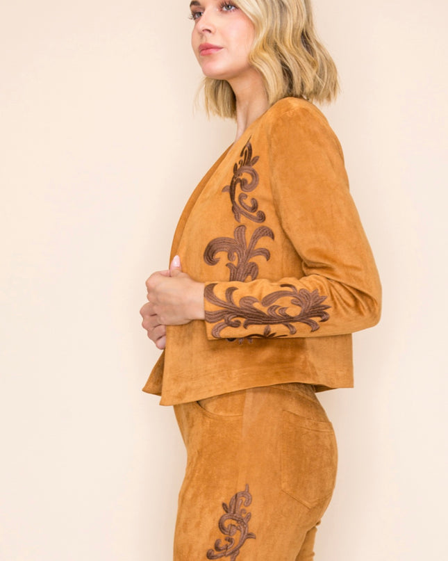 Voc Camel Jacket with Embroidered sleeves