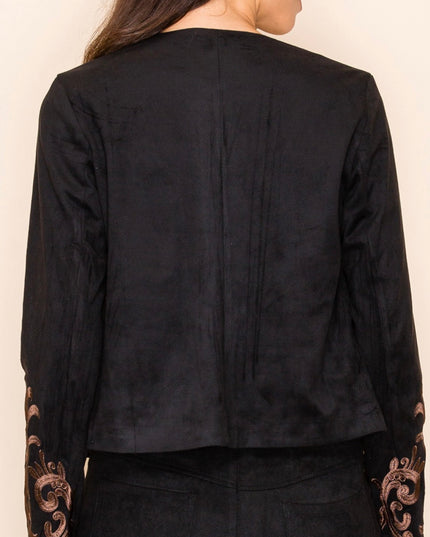 Short Jacket Black with Brown Embroidered Design
