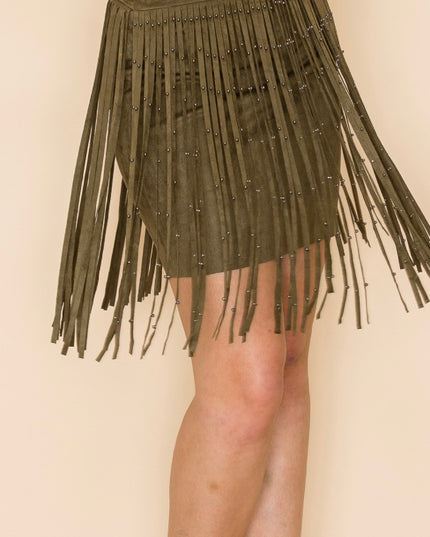 Voc Stud on Fringe Skirt- Olive