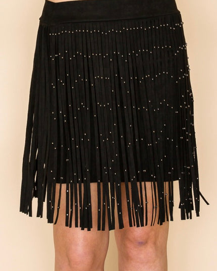 Voc Studded Fringe Skirt- Black