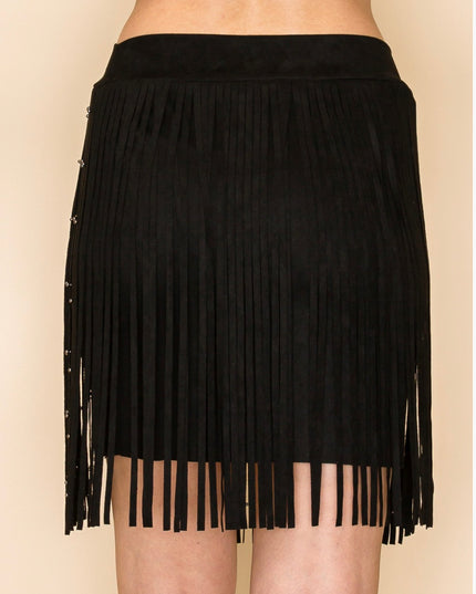 Voc Studded Fringe Skirt- Black
