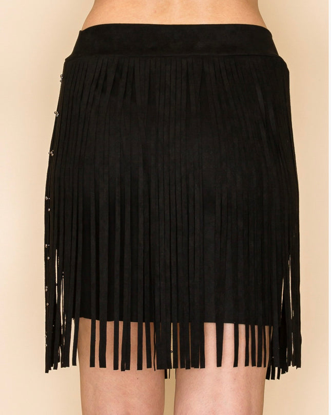 Voc Stud on Fringe Skirt- Black
