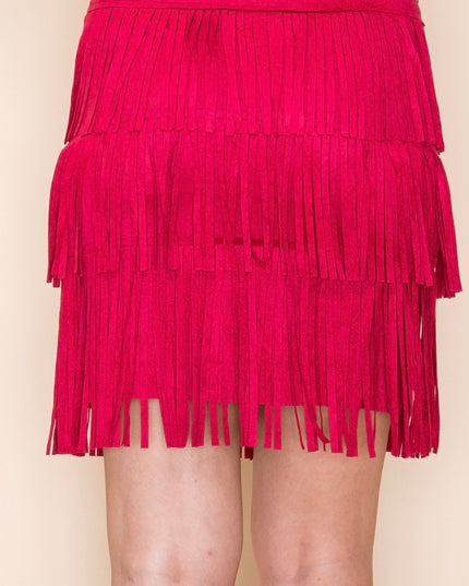 Vocal Fringed skirt with studded upper - Brick