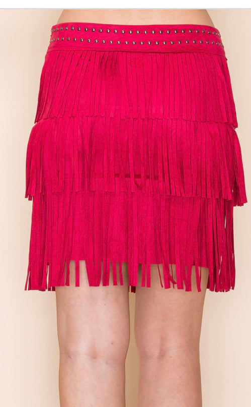 Vocal Fringed skirt with studded upper - Brick