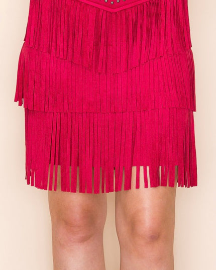 Vocal Fringed skirt with studded upper - Brick