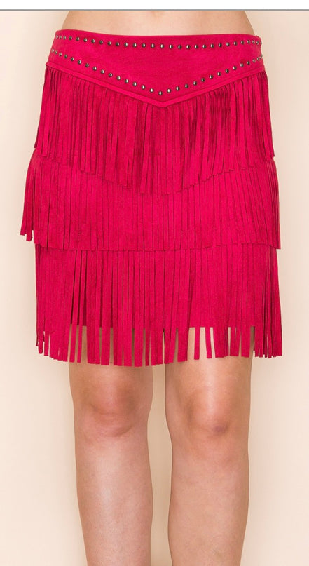Vocal Fringed skirt with studded upper - Brick