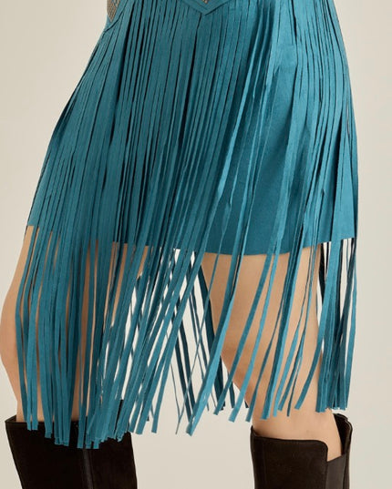 Vocal Fringed skirt with chevron studded upper - Turquoise