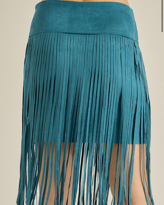 Vocal Fringed skirt with chevron studded upper - Turquoise