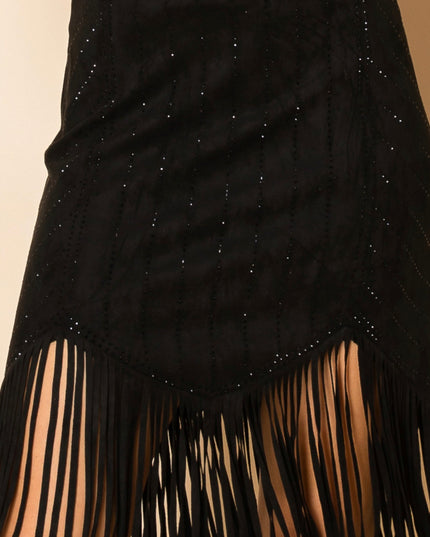 Vocal Fringed skirt with crystals - Black