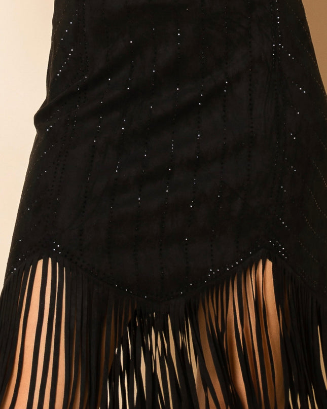 Vocal Fringed skirt with crystals - Black