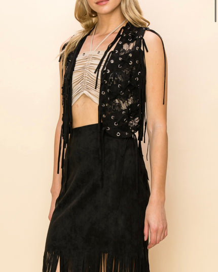 Voc Black Eyelet Bolero Fringe Vest