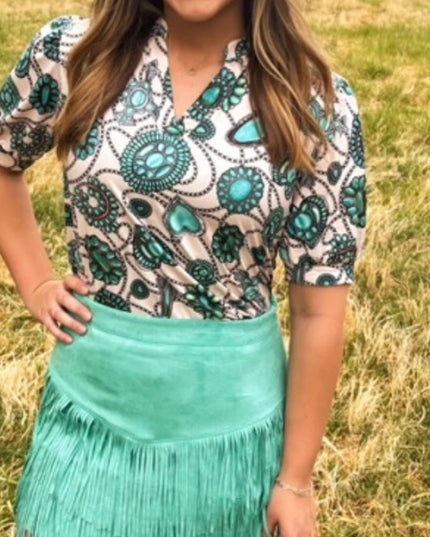 SK Fringe Skirt/Short Teal green