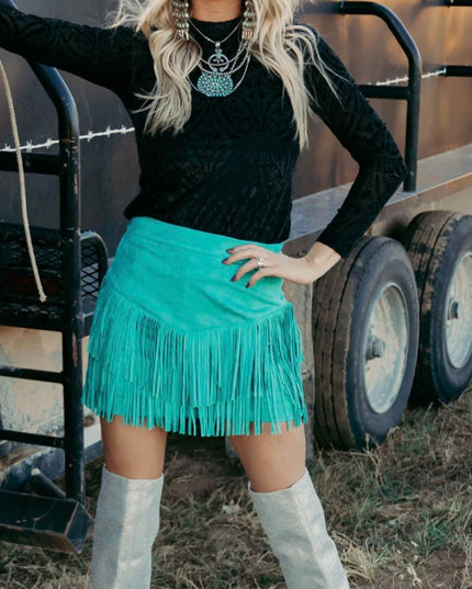 SK Fringe Skirt/Short Teal green