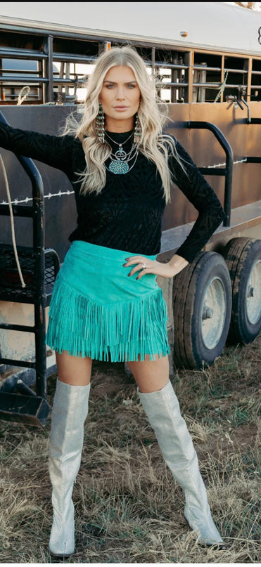 SK Fringe Skirt/Short Teal green