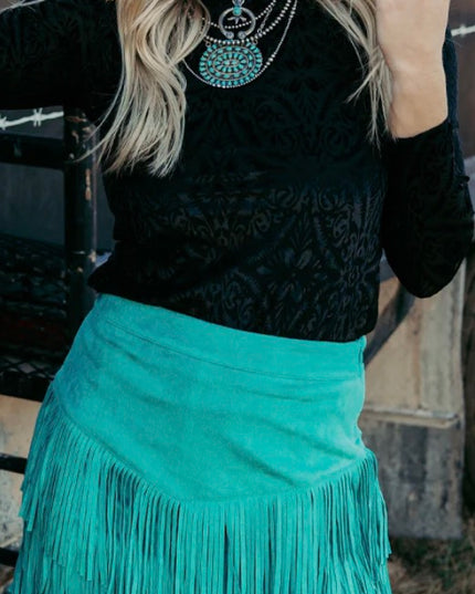 SK Fringe Skirt/Short Teal green