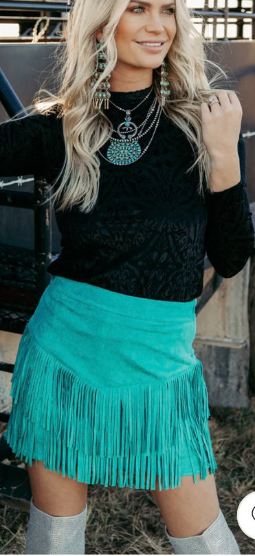 SK Fringe Skirt/Short Teal green