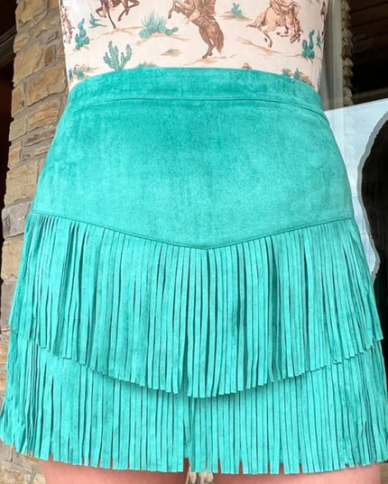 SK Fringe Skirt/Short Teal green
