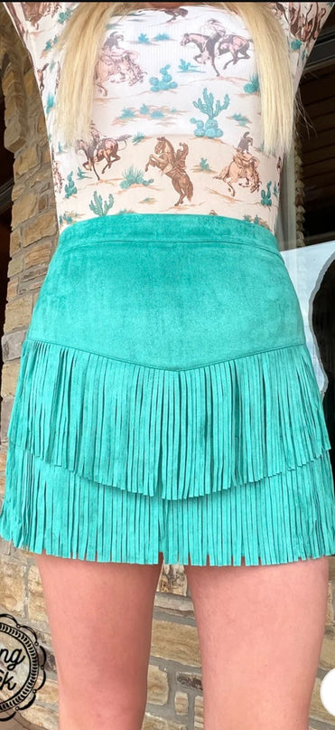 SK Fringe Skirt/Short Teal green