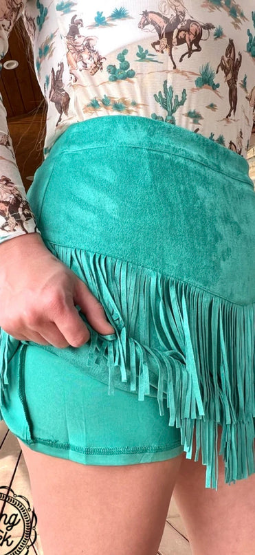 SK Fringe Skirt/Short Teal green