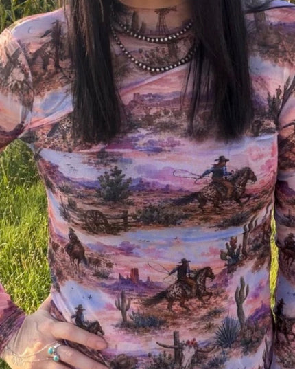 SK Mesh Sunsets Pink Cowboy Country