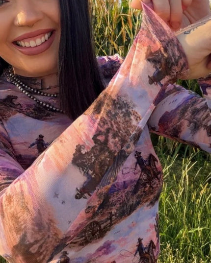 SK Mesh Sunsets Pink Cowboy Country
