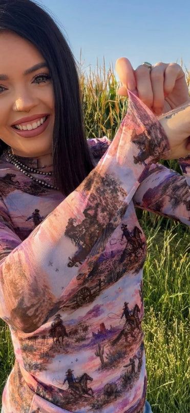 SK Mesh Sunsets Pink Cowboy Country