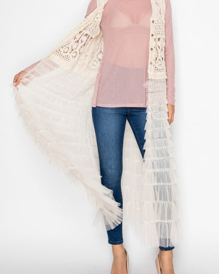 OG Lace Duster with Ruffled Detail and Hot Fix Crystals - Cream (Copy)