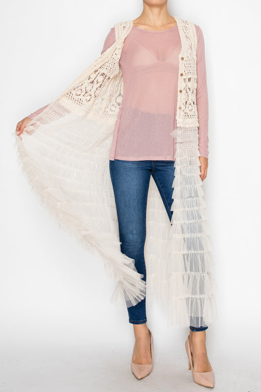 OG Lace Duster with Ruffled Detail and Hot Fix Crystals - Cream (Copy)