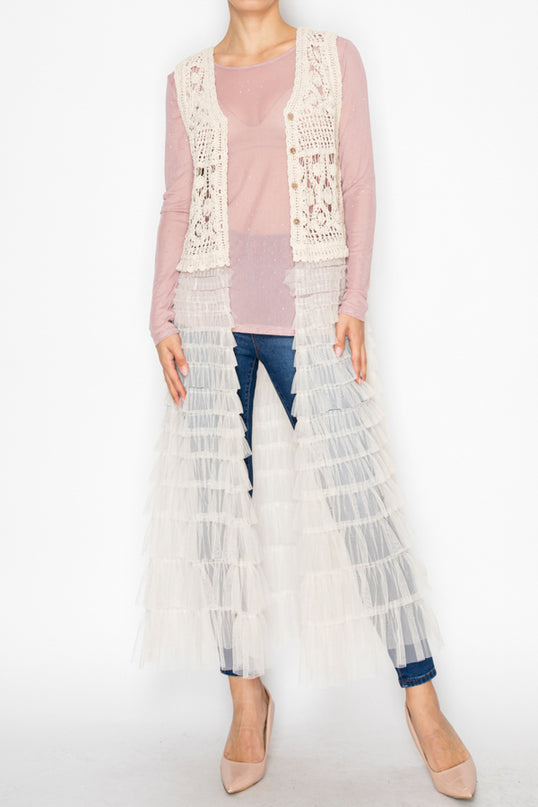 OG Lace Duster with Ruffled Detail and Hot Fix Crystals - Cream (Copy)